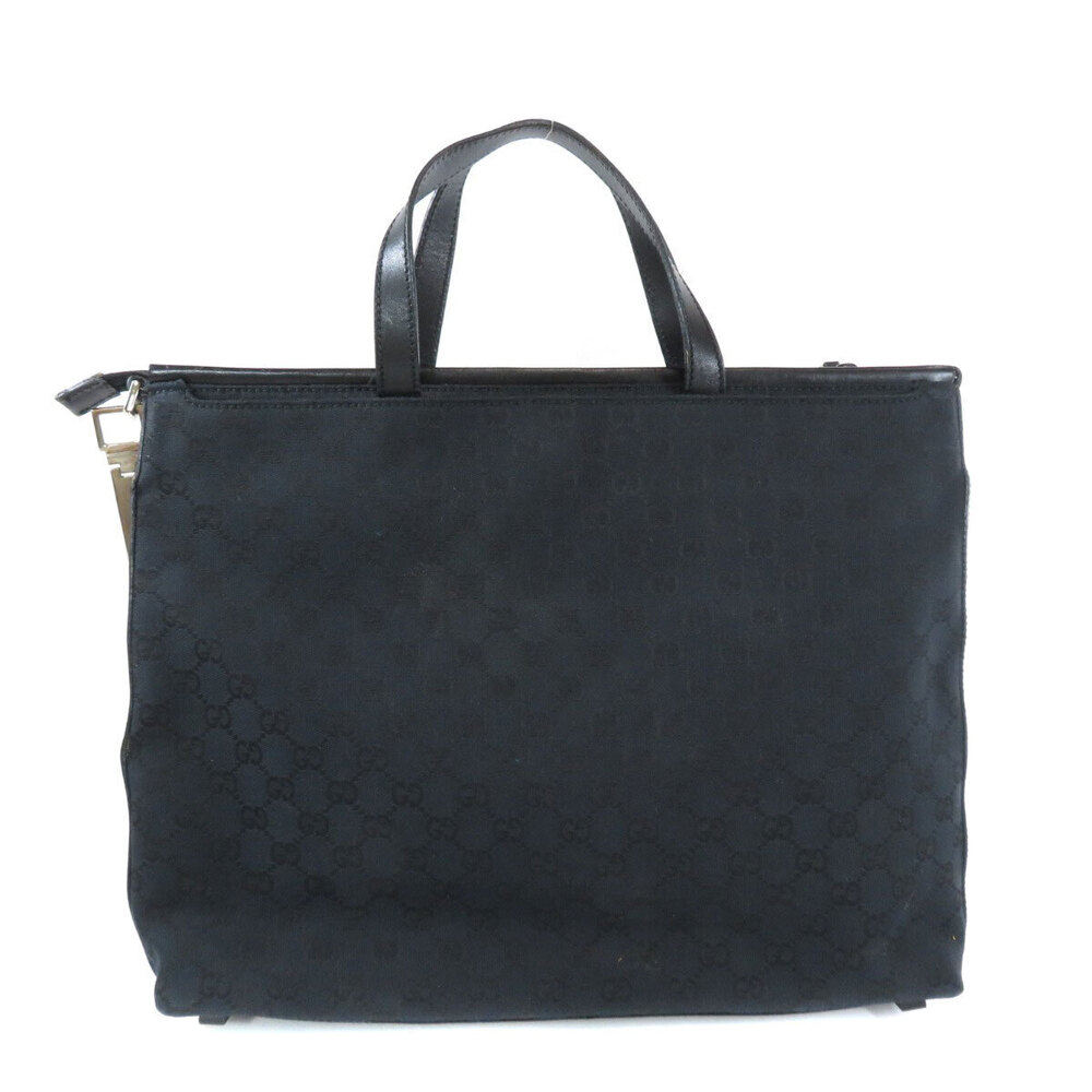 Gucci Canvas leather handles GG front Tote Black pocket metallic Bag